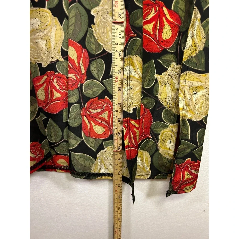 Floralcore LuLaRoe‎ Womens S Black Red Yellow Rose Print Joy Duster Vest Slits